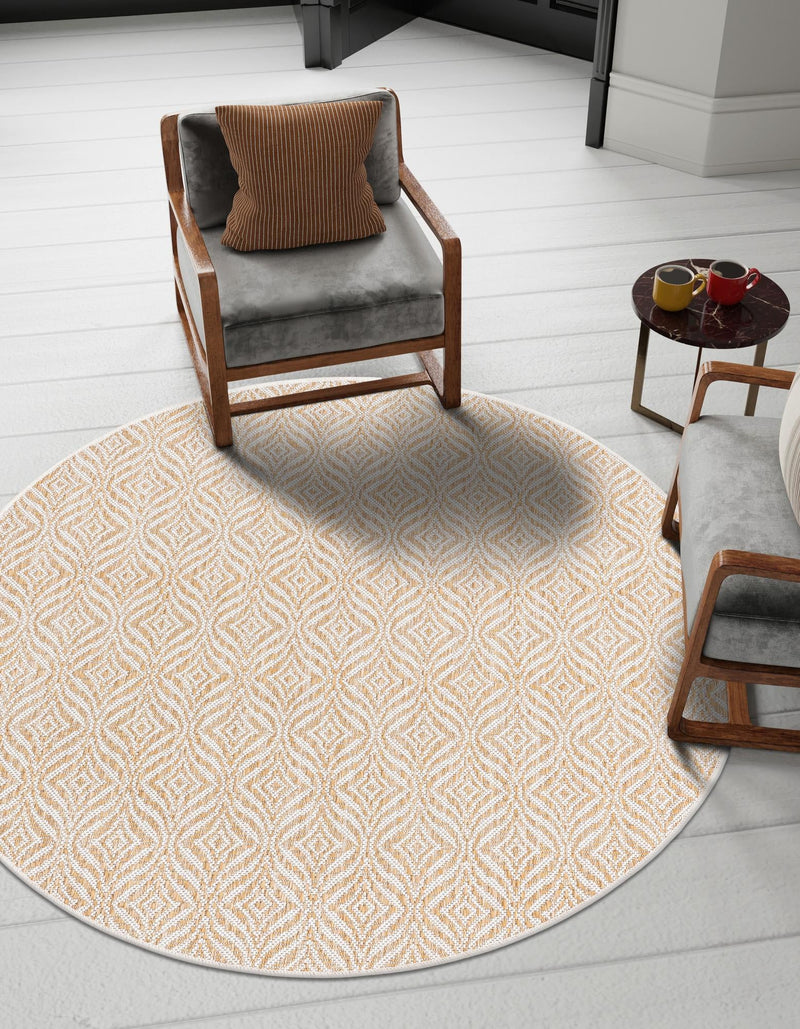 Garden Lattice Oasis Collection Area Rug -  Terrace Round Taupe  lifestyle 151