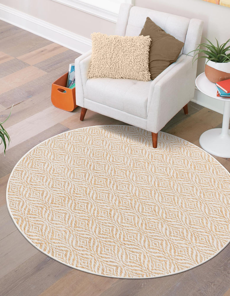 Garden Lattice Oasis Collection Area Rug -  Terrace Round Taupe  lifestyle 175