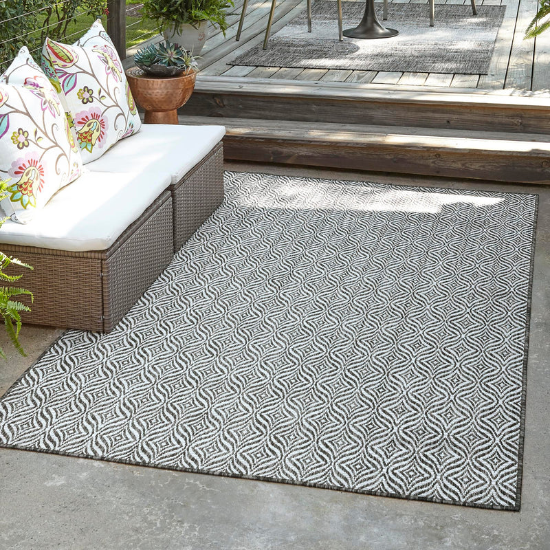 Garden Lattice Oasis Collection Area Rug -  Terrace Rectangle Charcoal  lifestyle 0