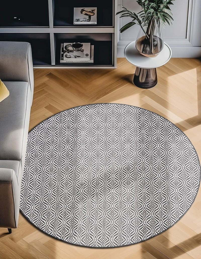 Garden Lattice Oasis Collection Area Rug -  Terrace Round Charcoal  lifestyle 200