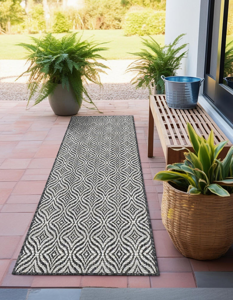 Garden Lattice Oasis Collection Area Rug -  Terrace Runner Charcoal  lifestyle 189