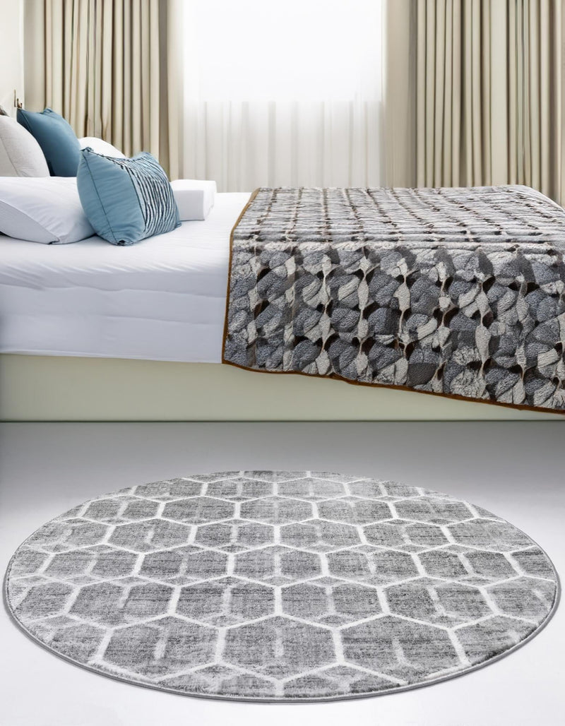 Garden Maze Retreat Collection Area Rug - Hedgegrove Round Grey  lifestyle 87