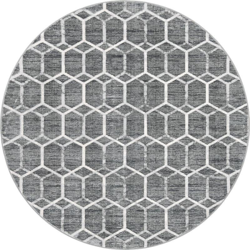 Garden Maze Retreat Collection Area Rug - Hedgegrove Round Grey  lifestyle 58