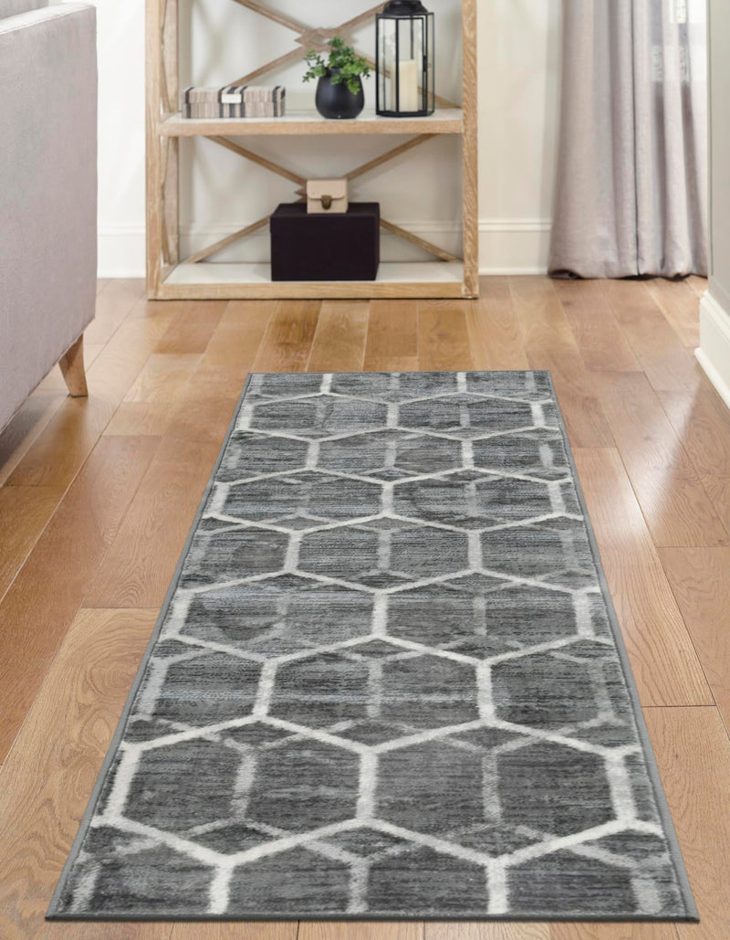 Garden Maze Retreat Collection Area Rug - Hedgegrove Runner Grey  lifestyle 68