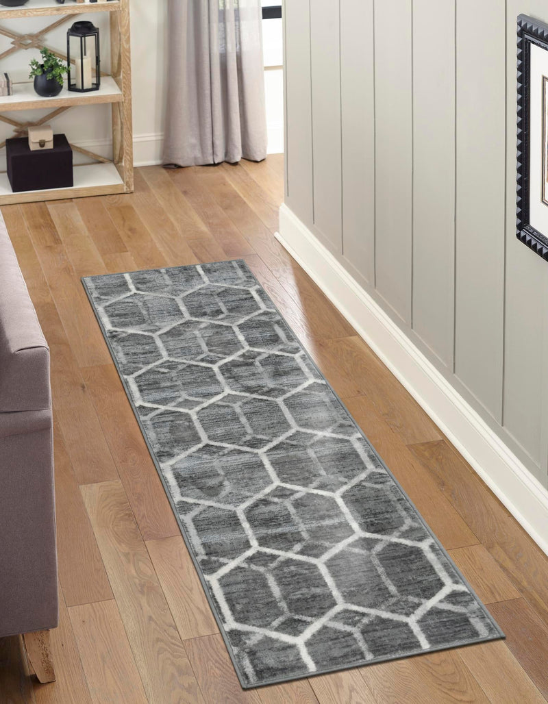 Garden Maze Retreat Collection Area Rug - Hedgegrove Runner Grey  lifestyle 98