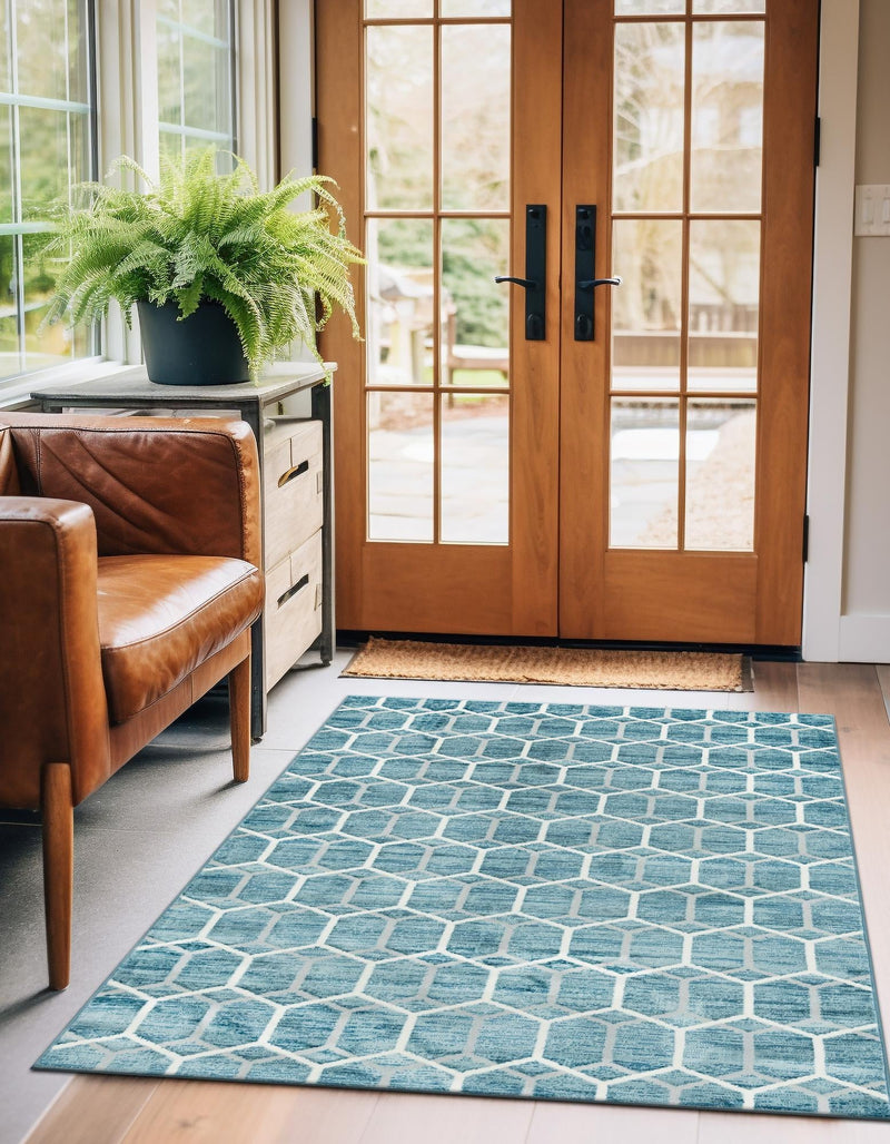 Garden Maze Retreat Collection Area Rug - Hedgegrove Rectangle Blue  lifestyle 27