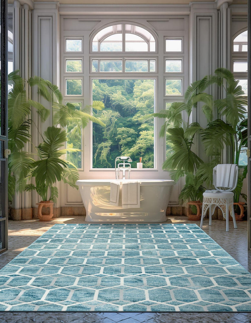 Garden Maze Retreat Collection Area Rug - Hedgegrove Rectangle Blue  lifestyle 30