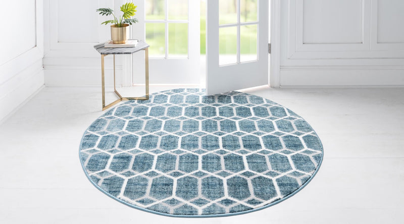 Garden Maze Retreat Collection Area Rug - Hedgegrove Round Blue  lifestyle 88