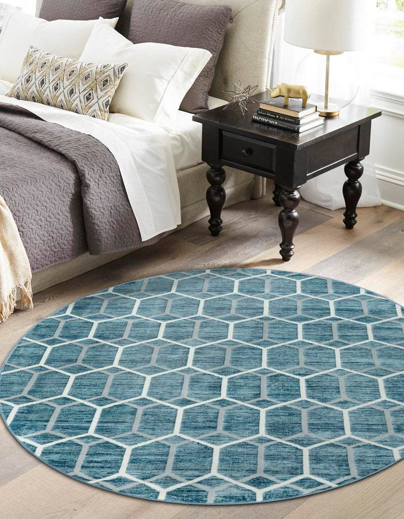 Garden Maze Retreat Collection Area Rug - Hedgegrove Round Blue  lifestyle 121