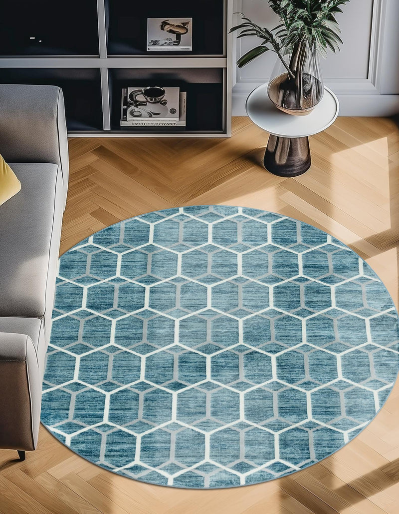 Garden Maze Retreat Collection Area Rug - Hedgegrove Round Blue  lifestyle 161