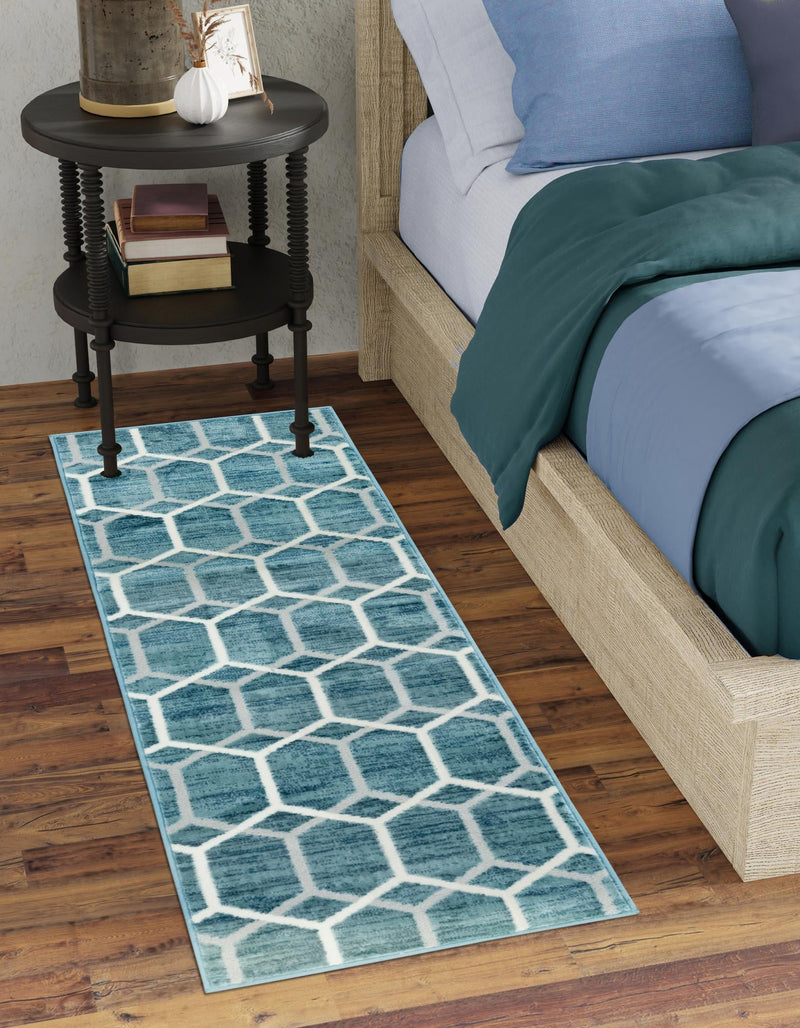 Garden Maze Retreat Collection Area Rug - Hedgegrove Runner Blue  lifestyle 70