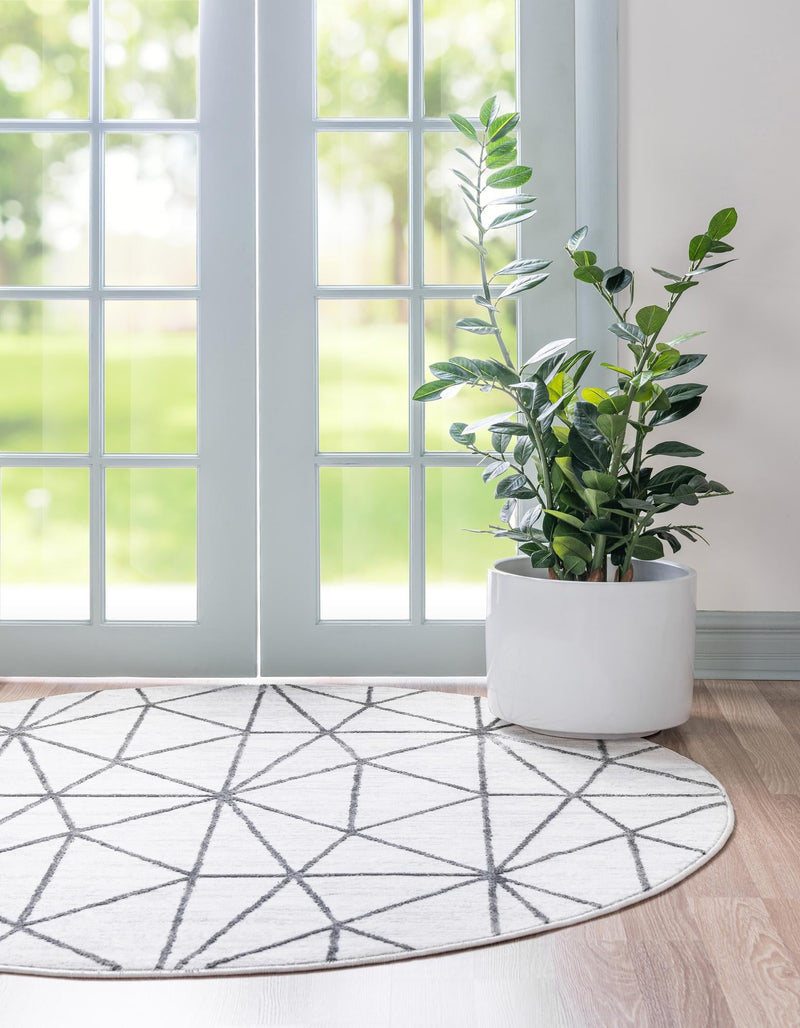 Garden Maze Retreat Collection Area Rug -  Arborlane Round White  lifestyle 68