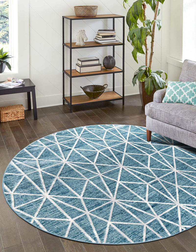 Garden Maze Retreat Collection Area Rug -  Arborlane Round Blue  lifestyle 82