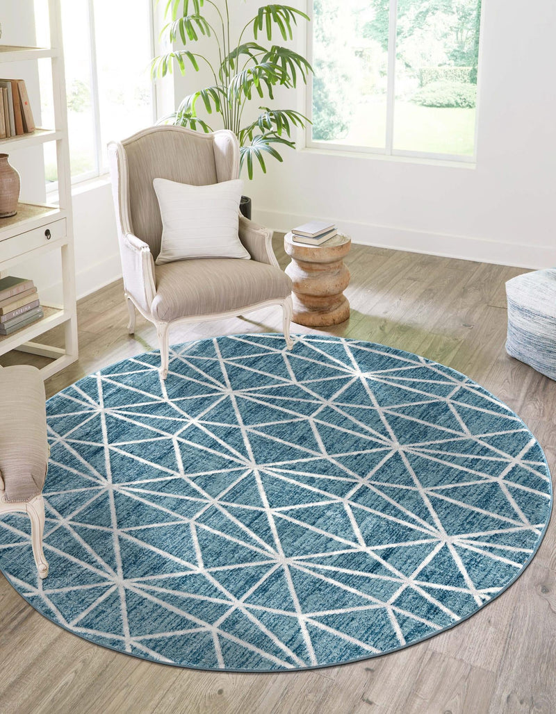 Garden Maze Retreat Collection Area Rug -  Arborlane Round Blue  lifestyle 90