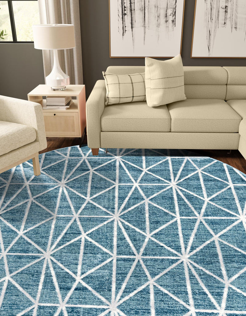 Garden Maze Retreat Collection Area Rug -  Arborlane Round Blue  lifestyle 108