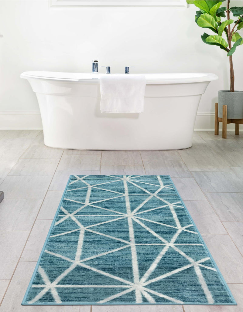 Garden Maze Retreat Collection Area Rug -  Arborlane Runner Blue  lifestyle 85