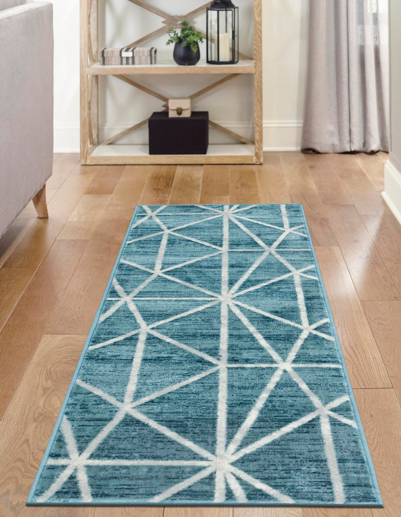 Garden Maze Retreat Collection Area Rug -  Arborlane Runner Blue  lifestyle 103