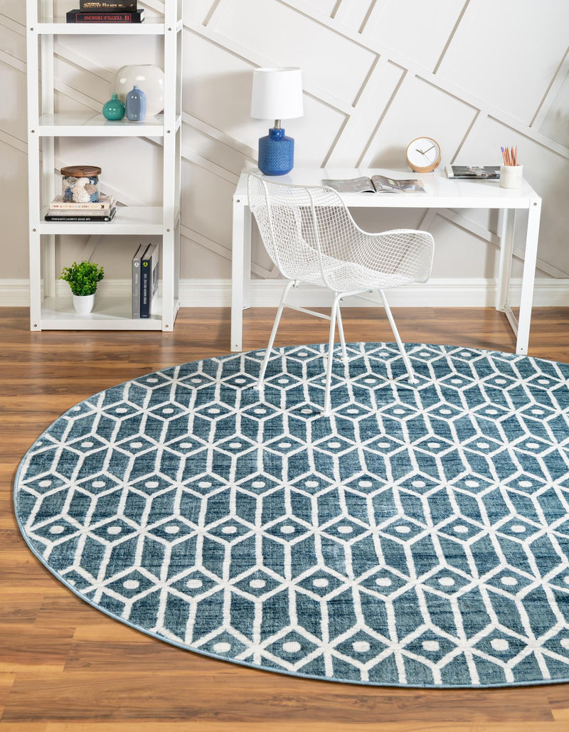 Garden Maze Retreat Collection Area Rug -  Mazeview Round Blue  lifestyle 73