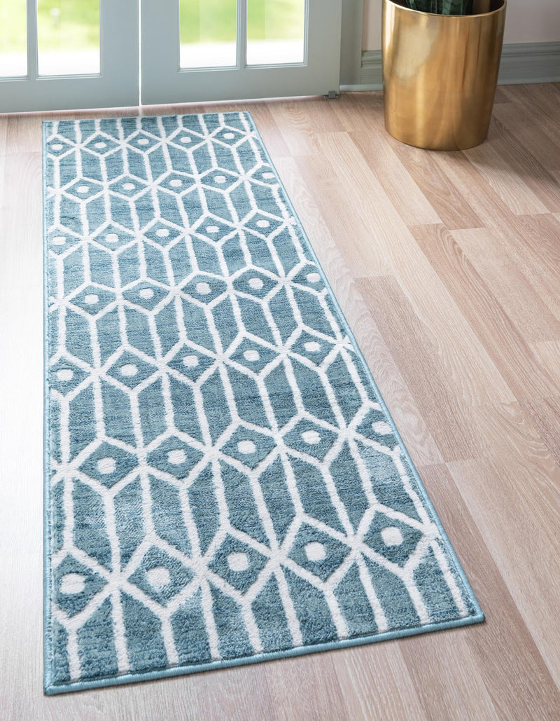 Garden Maze Retreat Collection Area Rug -  Mazeview Runner Blue  lifestyle 40