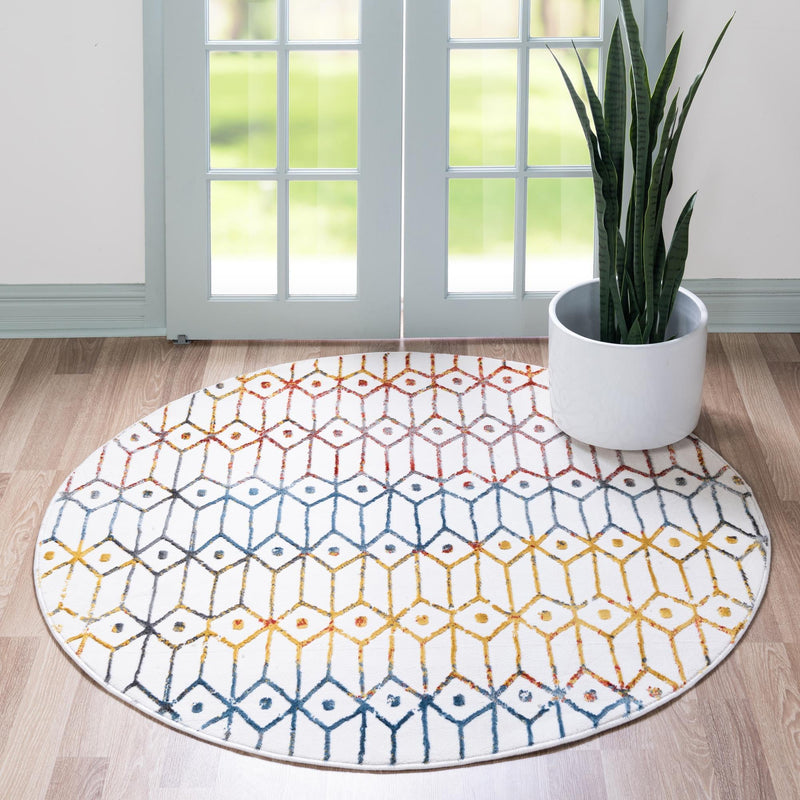 Garden Maze Retreat Collection Area Rug -  Mazeview Round Multi  lifestyle 35