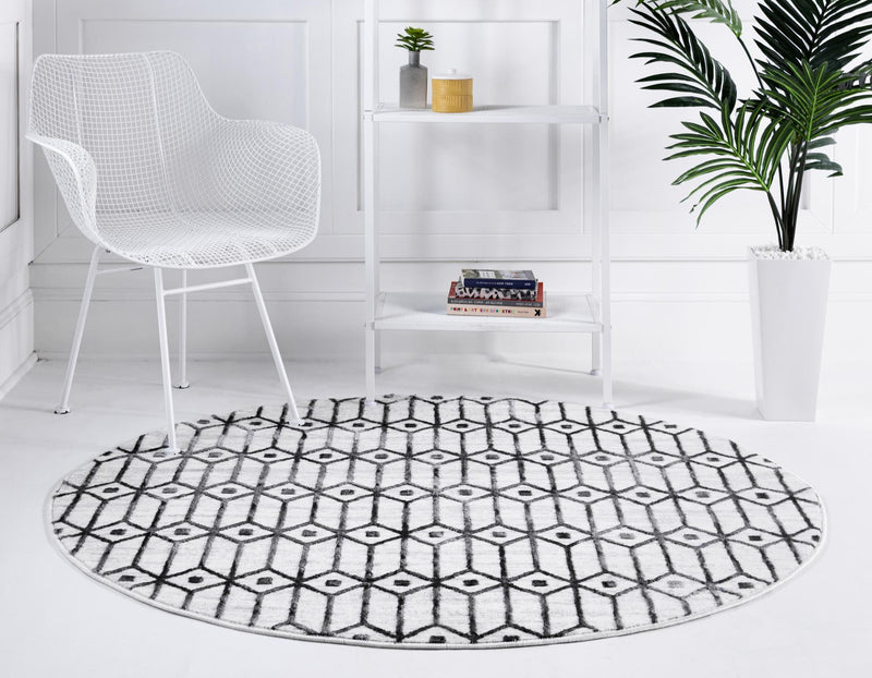 Garden Maze Retreat Collection Area Rug -  Mazeview Round White  lifestyle 48