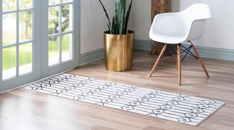 Garden Maze Retreat Collection Area Rug -  Mazeview Runner White  lifestyle 49