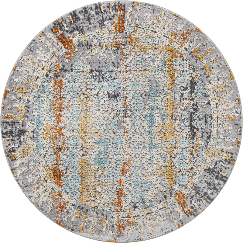 Prague Tapestry Collection Area Rug -  Hradcany Round Gray  lifestyle 15