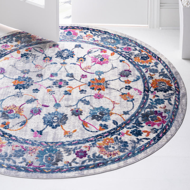 Prague Tapestry Collection Area Rug -  Vysehrad Round Ivory  lifestyle 24