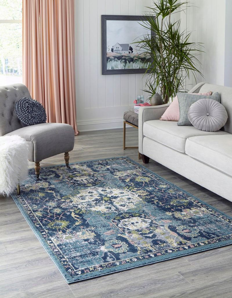 Savannah Elegance Collection Area Rug -  Azalea Rectangle Navy Blue  lifestyle 5