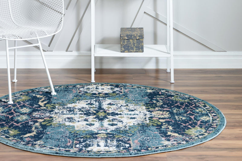 Savannah Elegance Collection Area Rug -  Azalea Round Navy Blue  lifestyle 54