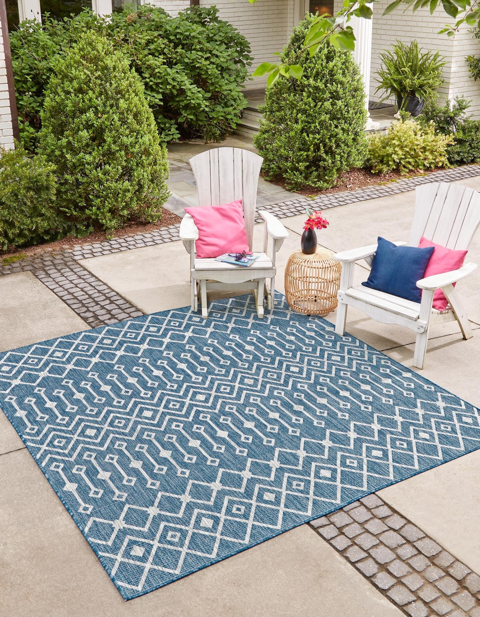 Seaside Lattice Collection Area Rug -  Pergola (Blue)