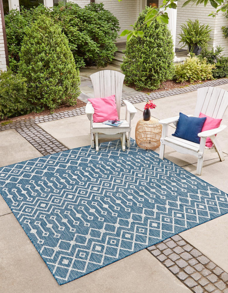 Garden Lattice Oasis Collection Area Rug -  Pergola (Blue) Square Blue  lifestyle 0