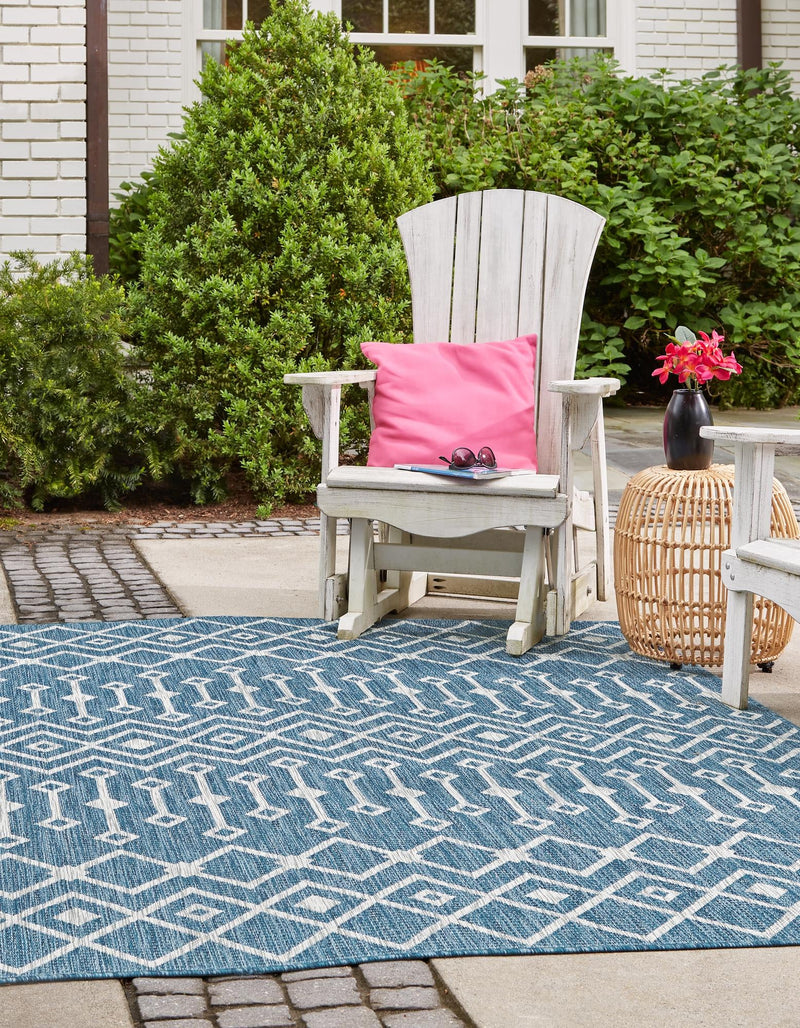 Garden Lattice Oasis Collection Area Rug -  Pergola (Blue) Square Blue  lifestyle 3