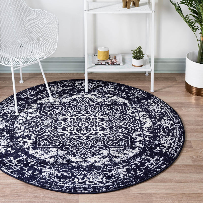 Georgetown Rugs Collection Area Rug - Dupont (Navy Blue) Round Navy Blue  lifestyle 20