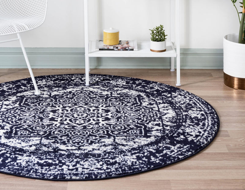 Georgetown Rugs Collection Area Rug - Dupont (Navy Blue) Round Navy Blue  lifestyle 25