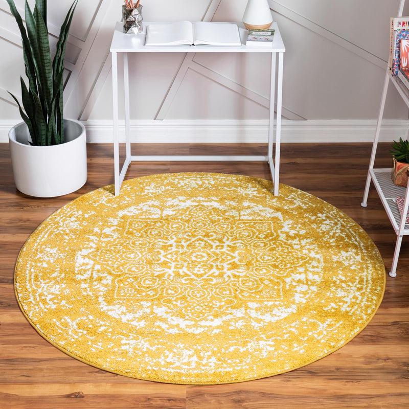 Georgetown Rugs Collection Area Rug - Dupont (Yellow) Round Yellow  lifestyle 16