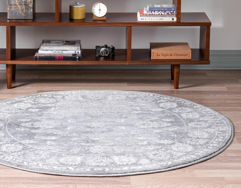 Charleston Elegance Collection Area Rug -  Seaport (Gray) Round Gray  lifestyle 26