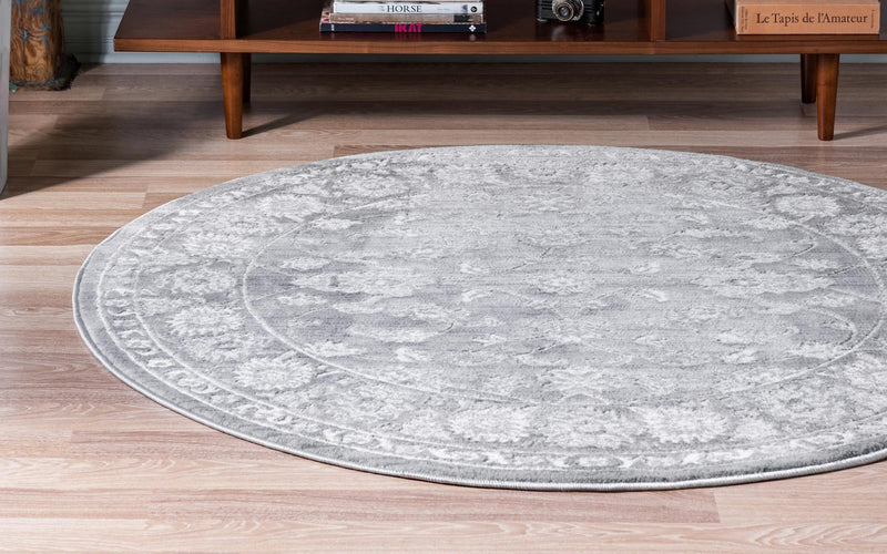 Charleston Elegance Collection Area Rug -  Seaport (Gray) Round Gray  lifestyle 31