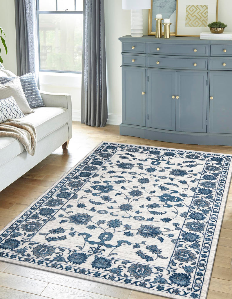 Charleston Elegance Collection Area Rug -  Seaport (White Blue) Rectangle White Blue  lifestyle 2