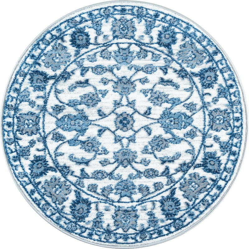 Charleston Elegance Collection Area Rug -  Seaport (White Blue) Round White Blue  lifestyle 16