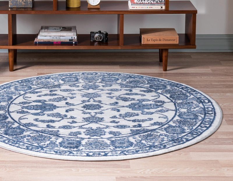 Charleston Elegance Collection Area Rug -  Seaport (White Blue) Round White Blue  lifestyle 26