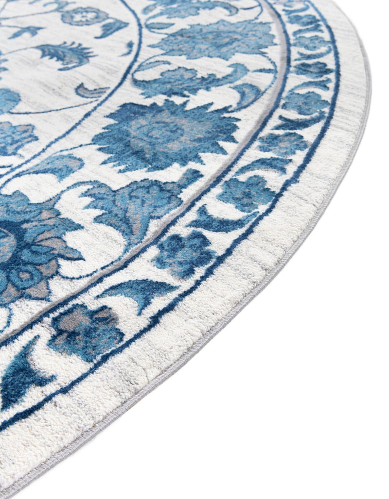 Charleston Elegance Collection Area Rug -  Seaport (White Blue) Round White Blue  lifestyle 39