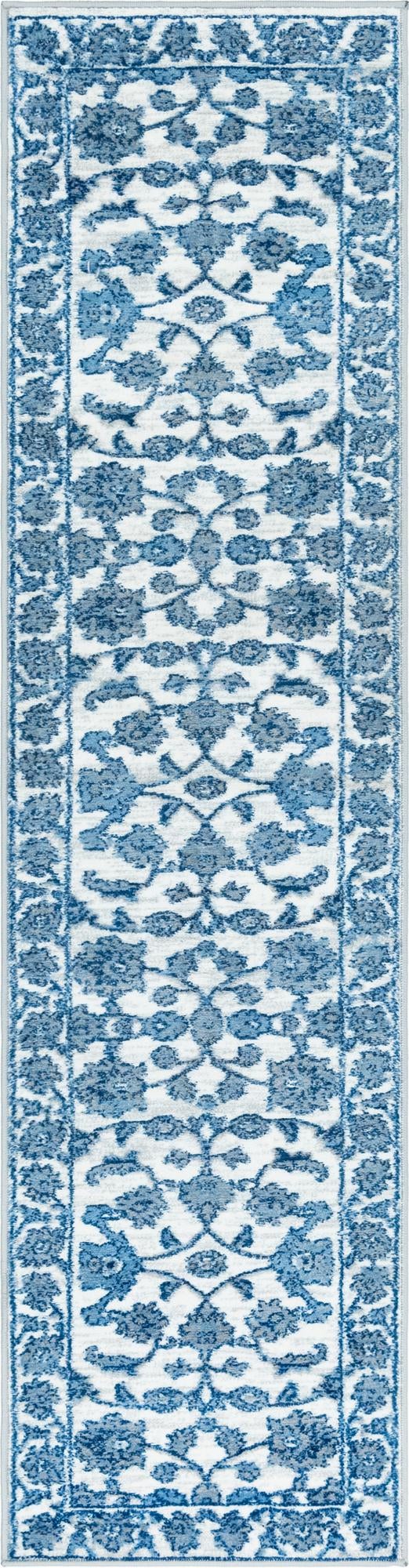 Charleston Elegance Collection Area Rug -  Seaport (White Blue) Runner White Blue  lifestyle 17