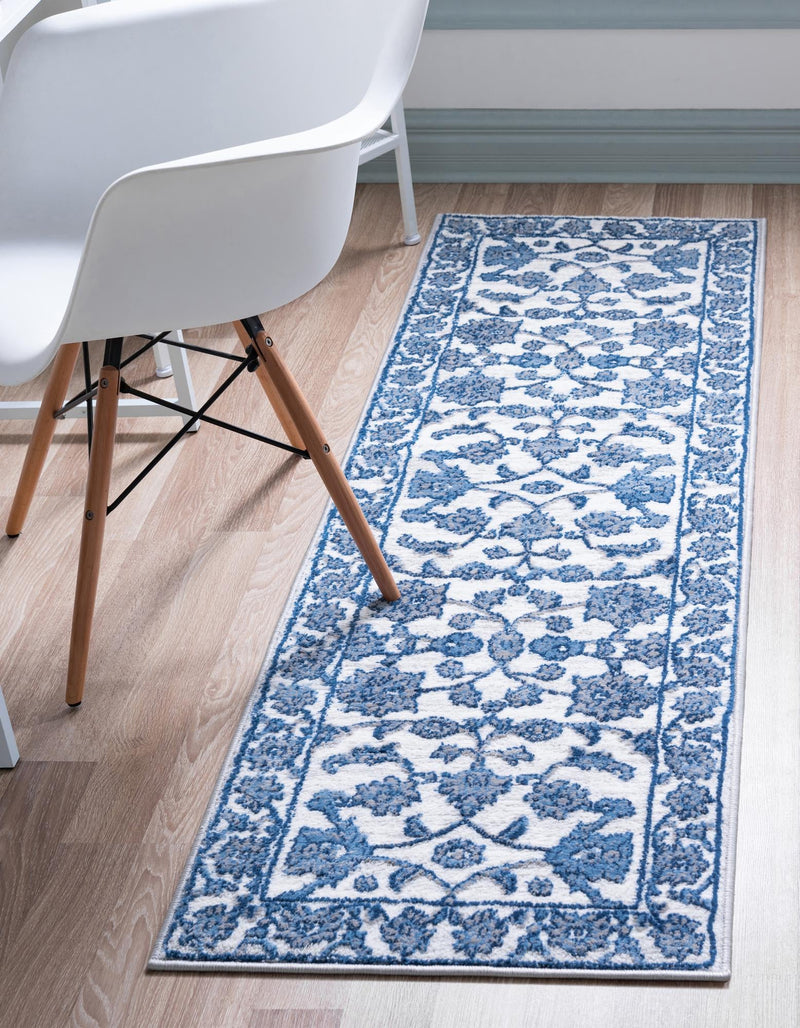 Charleston Elegance Collection Area Rug -  Seaport (White Blue) Runner White Blue  lifestyle 22