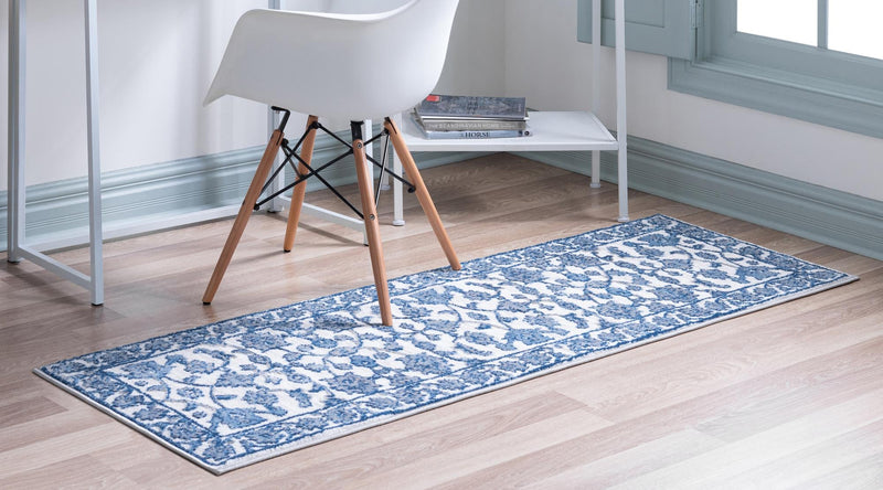 Charleston Elegance Collection Area Rug -  Seaport (White Blue) Runner White Blue  lifestyle 27