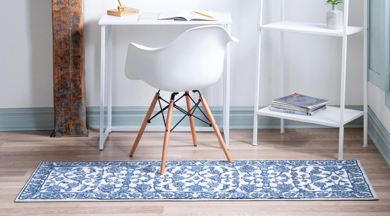 Charleston Elegance Collection Area Rug -  Seaport (White Blue) Runner White Blue  lifestyle 32