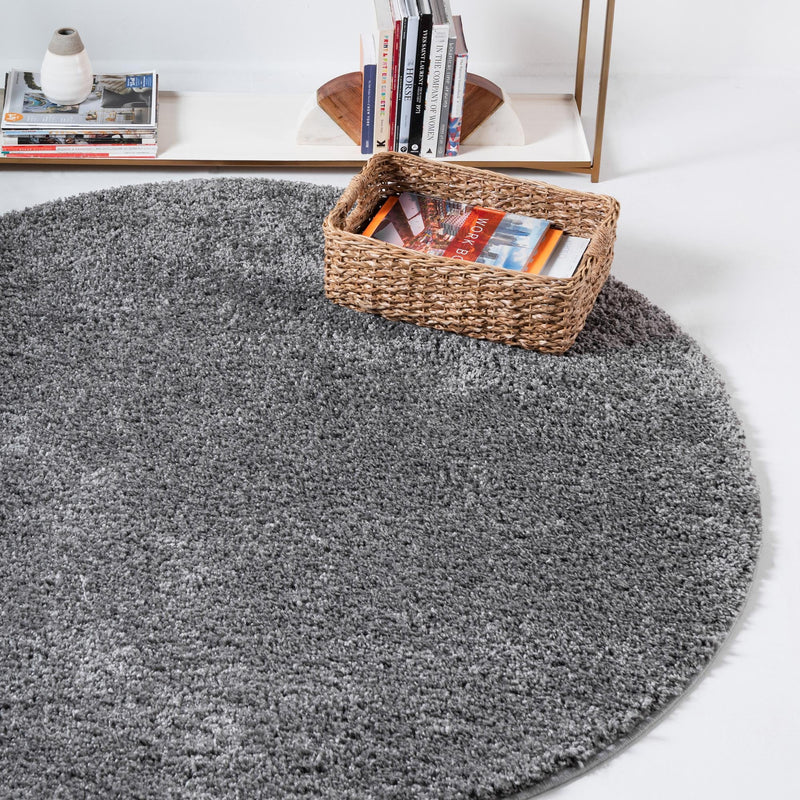 Cozy Comfort Shag Collection Area Rug - Haven (Pebble Gray) Round Pebble Gray  lifestyle 14