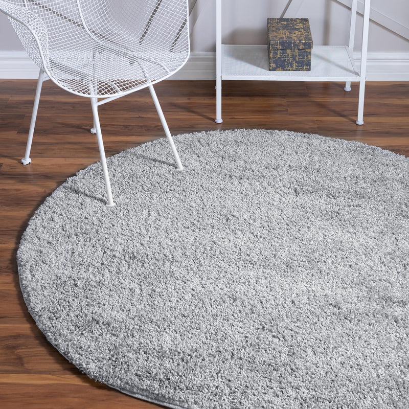 Cozy Comfort Shag Collection Area Rug - Haven (Cloud Gray) Round Cloud Gray  lifestyle 14