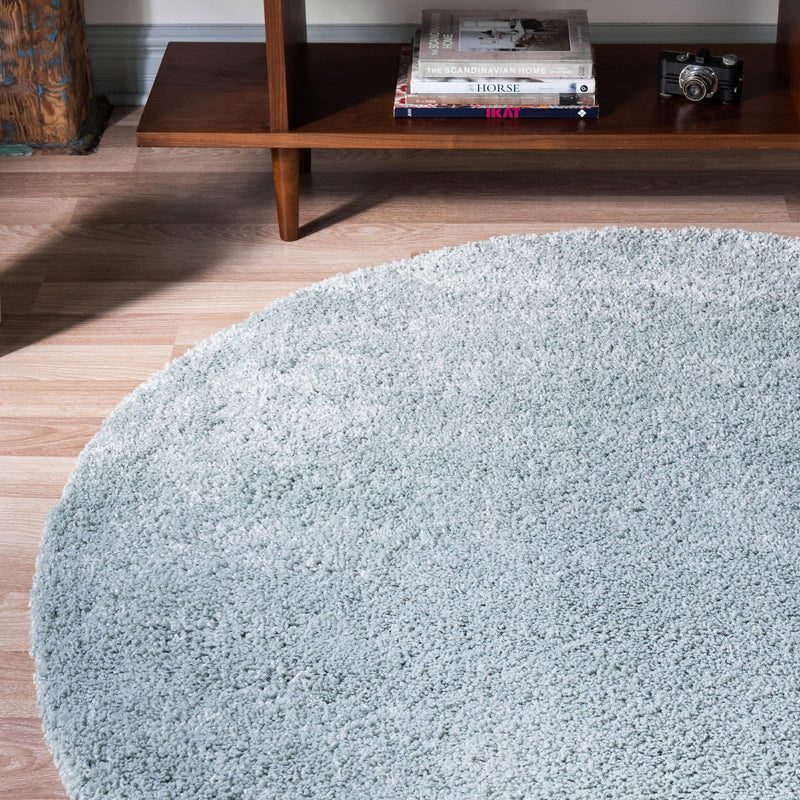 Cozy Comfort Shag Collection Area Rug - Haven (Sage Green) Round Sage Green  lifestyle 26