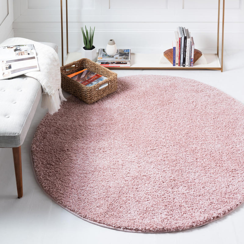 Cozy Comfort Shag Collection Area Rug - Haven (Pink) Round Pink  lifestyle 26